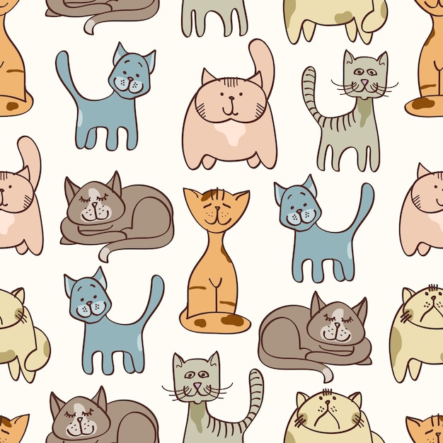 Patrones sin fisuras de gatos lindos dibujados a mano