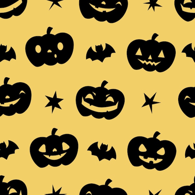 Patrones sin fisuras de Halloween con calabazas, estrellas y murciélagos perfectos para decorar papeles de envolver ...