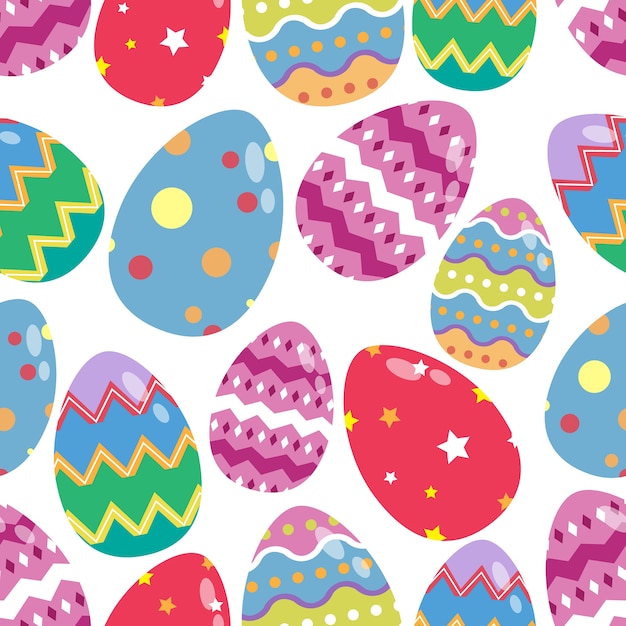 Patrones sin fisuras de los huevos de Pascua con colores y uso de diseño plano sobre fondo blanco