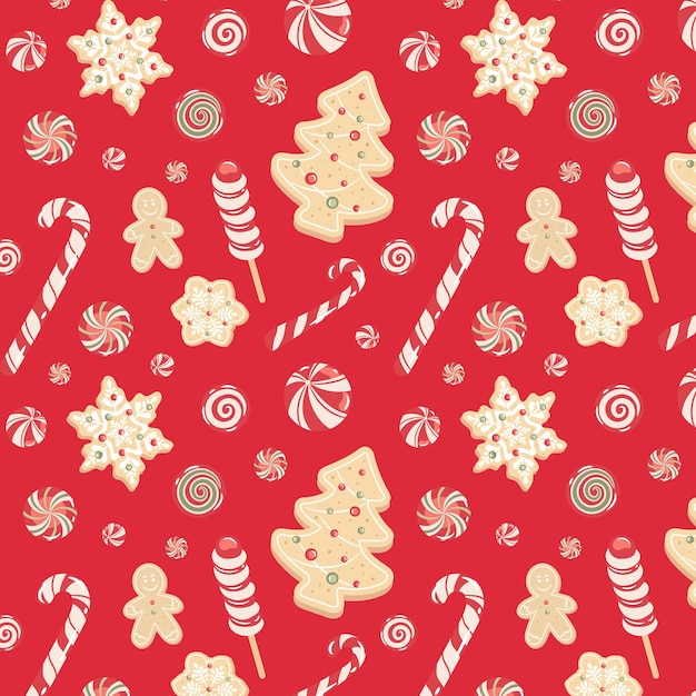 Patrones sin fisuras de invierno con galletas de jengibre Impresionante fondo de vector de vacaciones Navidad textura repetitiva para diseño de superficie fondos de pantalla telas papel de regalo, etc.
