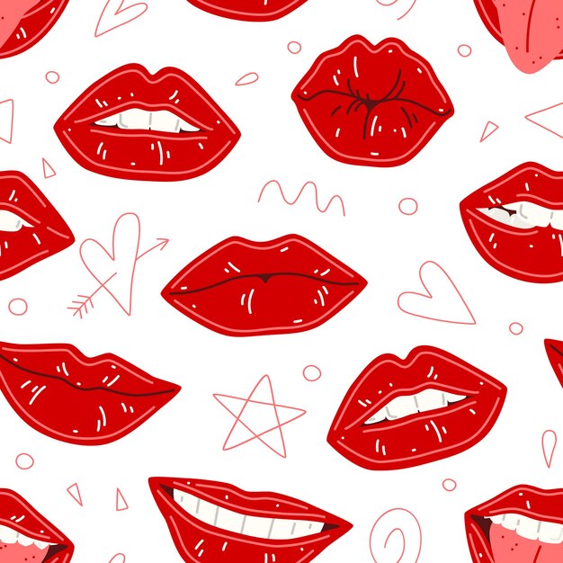 Patrones sin fisuras con labios femeninos. labios con lápiz labial rojo