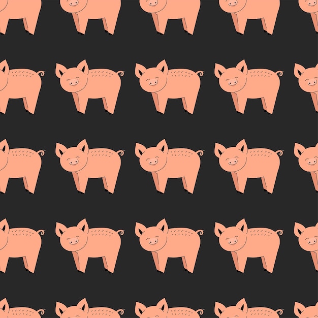 Patrones sin fisuras con lindos cerdos. Fondo con animales de granja. Papel pintado, embalaje. Ilustración vectorial plana