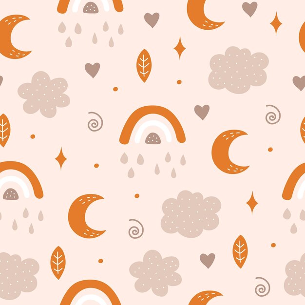 Patrones sin fisuras con luna, nube, arco iris