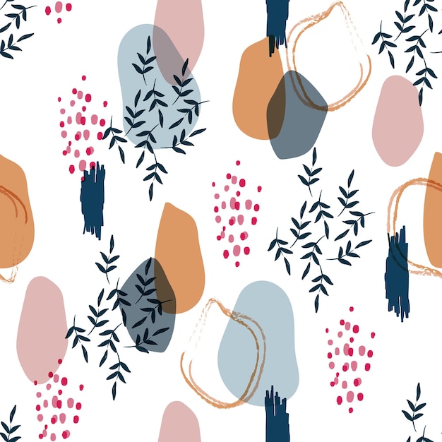 Patrones sin fisuras modernos pinceles artísticos trazo y silueta ilustración vectorial botánica EPS 10, diseño para moda, tela, textil, papel tapiz, portada, web, envoltura y todas las impresiones en blanco