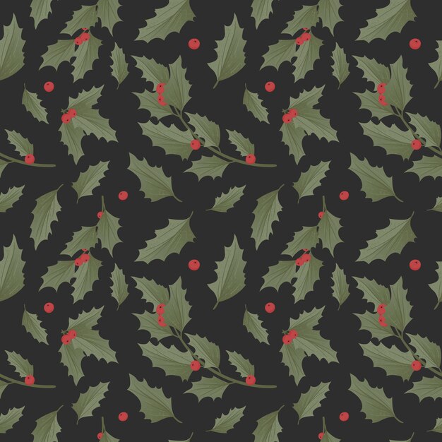 de patrones sin fisuras con muérdago de Navidad realista y acebo, ilex.