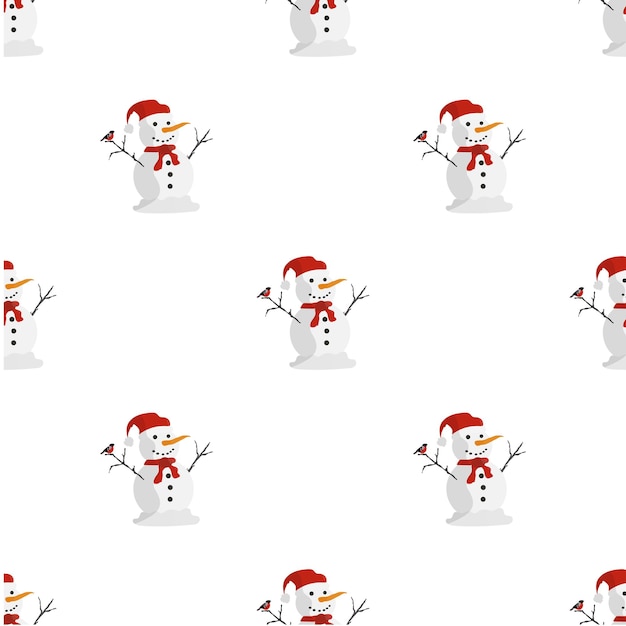 Patrones sin fisuras con un muñeco de nieve. Adecuado para fondos, postales y papel de regalo. Bueno en el tema de Año Nuevo, Cumpleaños y Día de San Valentín. Vector.