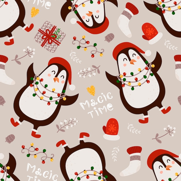 Patrones sin fisuras de navidad con pingüinos