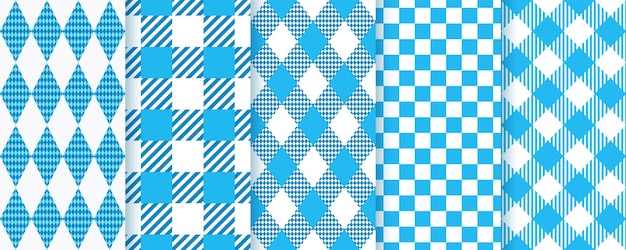 Patrones sin fisuras de Oktoberfest bávaro. Fondos de diamantes azules con rombos