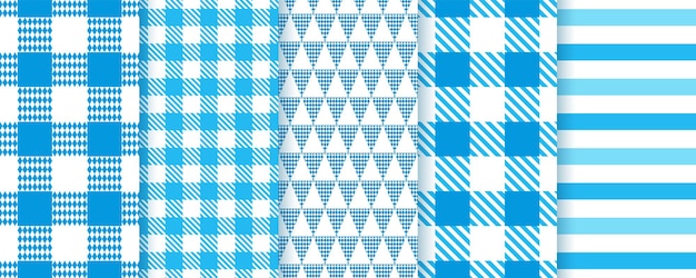 Patrones sin fisuras de Oktoberfest. Texturas de cuadros azules. Ilustración vectorial.