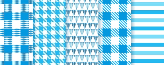 Patrones sin fisuras de oktoberfest. texturas de cuadros azules. ilustración vectorial.