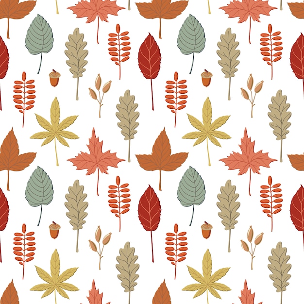 Patrones sin fisuras con otoño, hojas de color otoño, ramitas y espiguillas