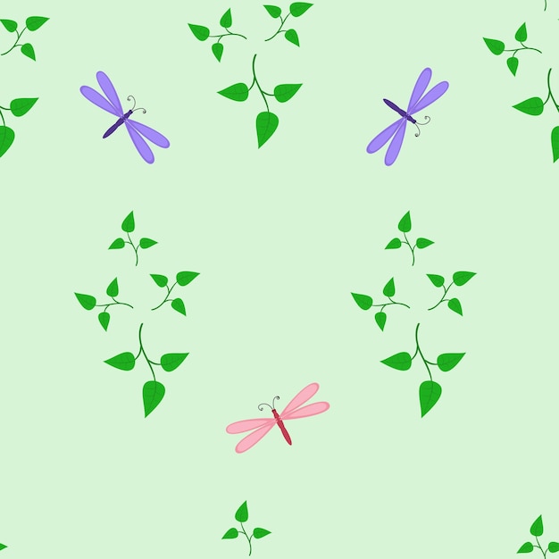 Vector patrones sin fisuras patrón floral y libélulas