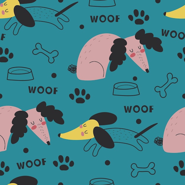 Vector patrones sin fisuras con perros de dibujos animados