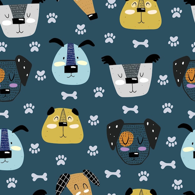 Vector patrones sin fisuras con perros de dibujos animados