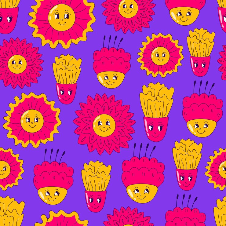 Vector patrones sin fisuras vibrantes con cara de flor