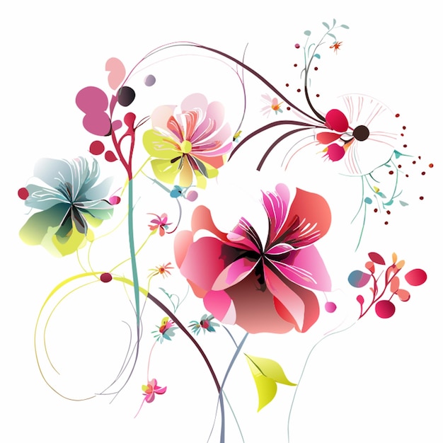 Patrones de flores multicolores fondo líneas gruesas ilustraciones detalladas de líneas contornos vectoriales