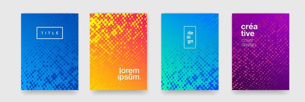 Patrones de fondo degradado de color moderno diseño gráfico de forma geométrica abstracta Fondos de patrón de color azul y naranja de semitono plano vectorial y portadas de títulos de carteles