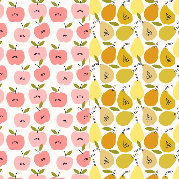 Vector patrones con frutas cortadas en papel