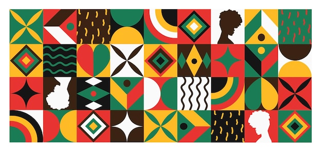 Patrones geométricos coloridos que celebran la historia negra en una ilustración vectorial de estilo vibrante