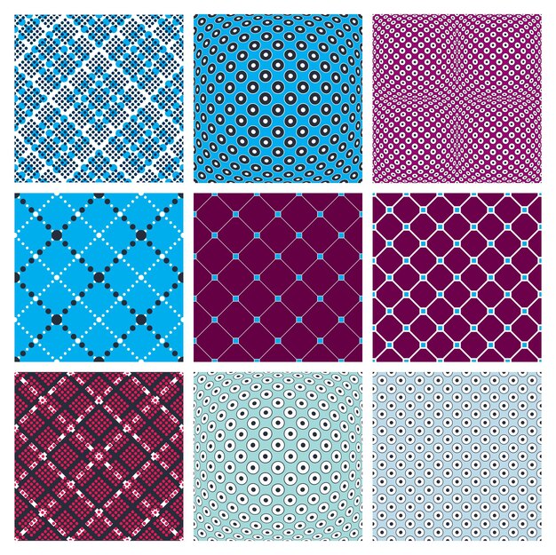 Los patrones geométricos sin costuras establecen fondos abstractos minimalistas y simples alineados y punteados papeles de pared para diseño web e impresión muestras coloridas