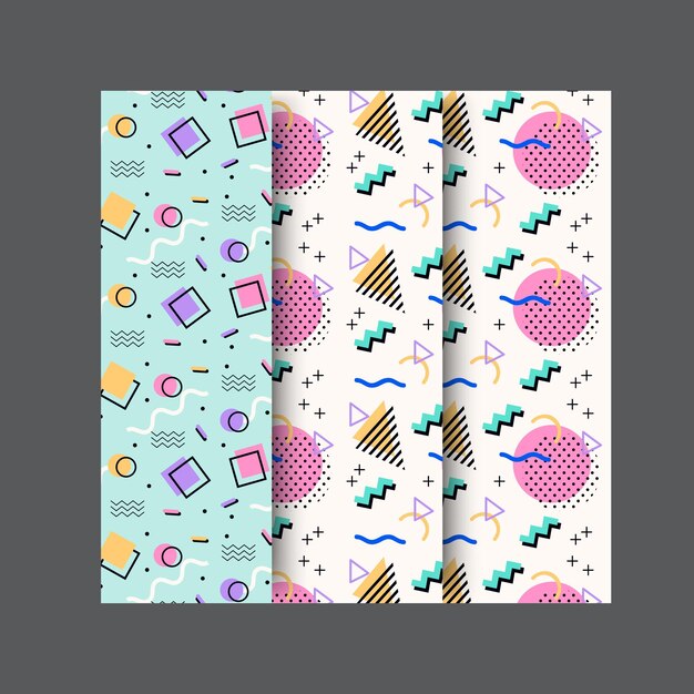 Patrones geométricos sin costuras vectoriales Conjunto de tendencias de fondos abstractos, elegantes y coloridos con un mínimo