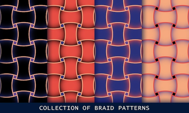 Patrones geométricos sin fisuras con bandas entrelazadas envolviendo papel embaldosado conjunto de fondo abstracto