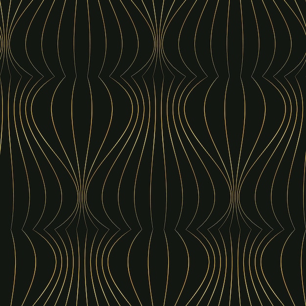 Patrones geométricos sin fisuras con curvas. suaves líneas onduladas de color dorado sobre fondo negro. diseño de superficie elegante. vector.