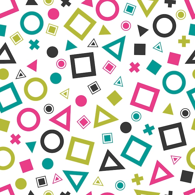 Patrones geométricos primitivos sin costuras para tejidos y postales Hipsters de moda Fondo de color moderno Elementos geométricos de moda Tarjeta de memphis Ilustración vectorialxA