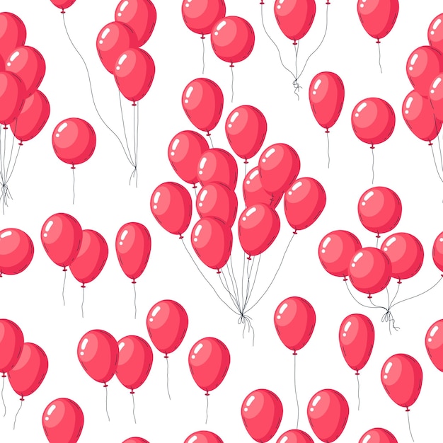 Patrones de globos de dibujos animados Balones rojos brillantes Decoración de fiestas de cumpleaños dibujada a mano Feriados Decoraciones de globo de aire Ilustración vectorial plana Balones de helio Fondo sin fin