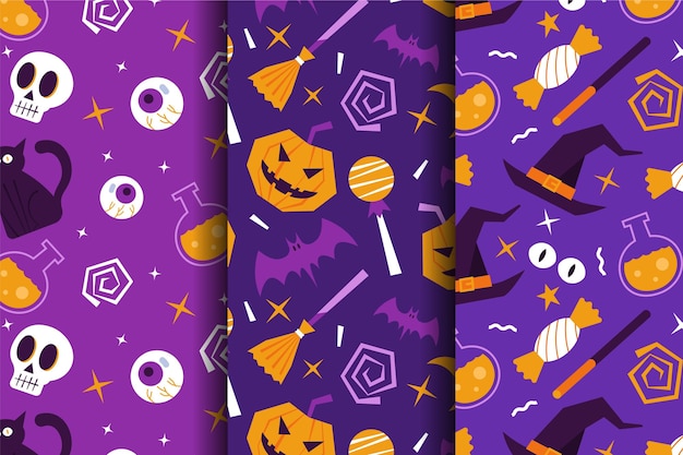 Patrones de halloween de diseño plano