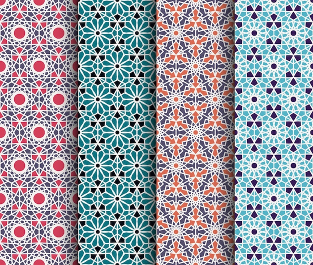 Patrones hexagonales geométricos sin costuras vectoriales árabes