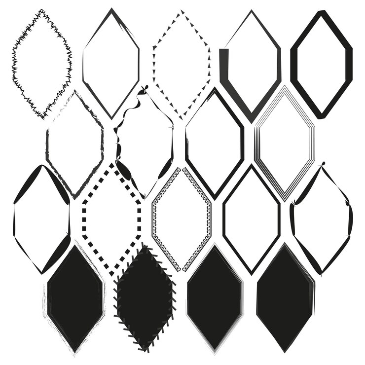 Vector patrones hexagónicos colección vectorial diseños hexagonales variados conjunto de formas geométricas en blanco y negro
