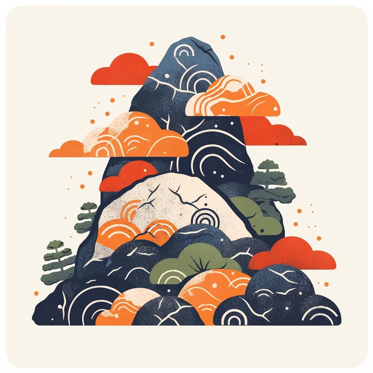 Vector patrones de jardines japoneses con rocas y arena