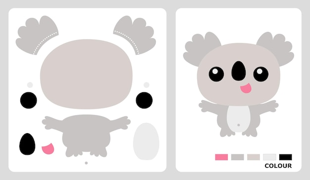 Patrones de koala para patchwork de aplicación y artesanías de papel en patrones de rompecabezas de corte y pegado