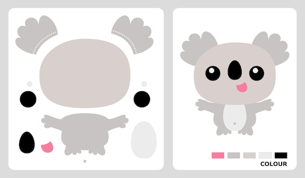 Vector patrones de koala para patchwork de aplicación y artesanías de papel en patrones de rompecabezas de corte y pegado