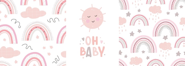 Patrones y letras lindos del arco iris oh baby Estampado infantil creativo para envolver telas textiles
