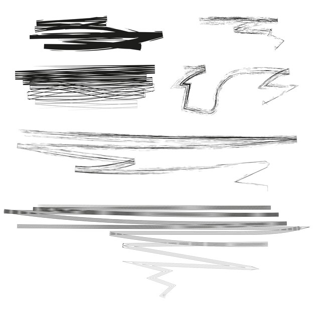 Patrones de líneas abstractas Varias pinceladas en blanco y negro Ilustración vectorial