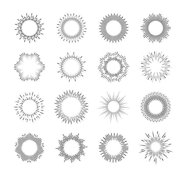 Patrones de líneas de explosión de rayos de sol y estrellas
