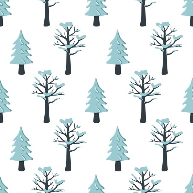 Patrones de Navidad sin fisuras con abeto y árbol en la nieve