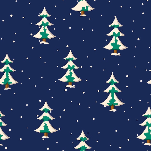 Patrones de Navidad sin fisuras con abetos nevados de colores planos