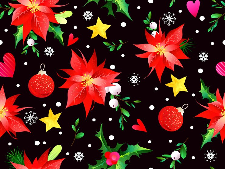 Vector patrones de navidad sin fisuras con vegetación, bolas y estrellas