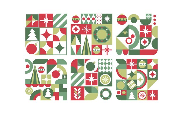 Patrones navideños modernos Tema festivo verde y rojo en vectores EPS