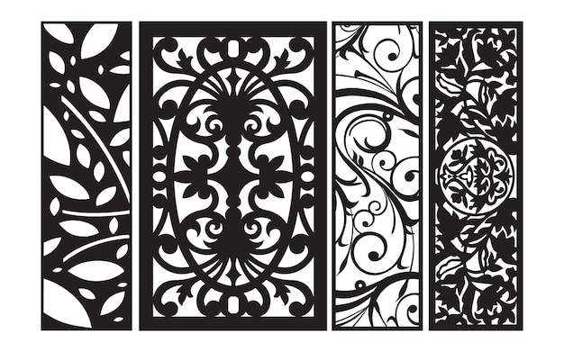 Patrones negros decorativos con tarjetas geométricas y florales islámicas