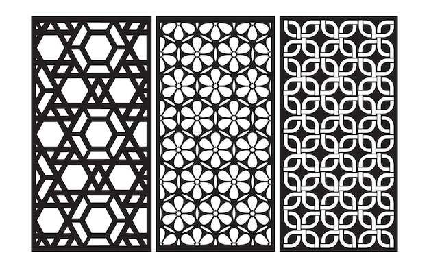 Patrones negros decorativos con tarjetas geométricas y florales islámicas