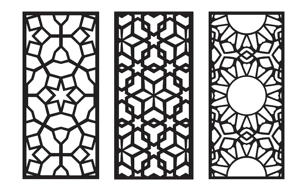 Patrones negros decorativos con tarjetas geométricas y florales islámicas