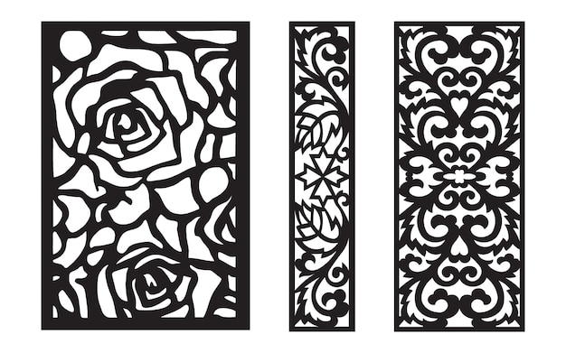 Patrones negros decorativos con tarjetas geométricas y florales islámicas