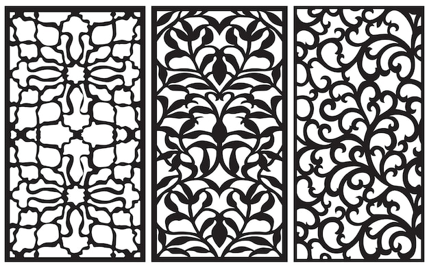 Patrones negros decorativos con tarjetas geométricas y florales islámicas