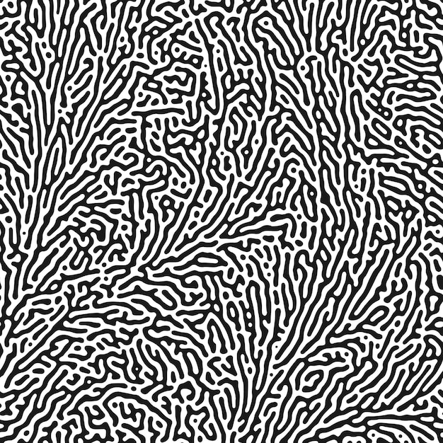 Patrones orgánicos sin fisuras. Difusión de reacciones biológicas. Estructura natural abstracta creativa. Laberinto con líneas onduladas y textura de vector de puntos. Fondo monocromo con curvas para tela