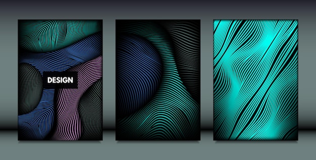 Patrones oscuros establecen líneas de onda abstractas 3d