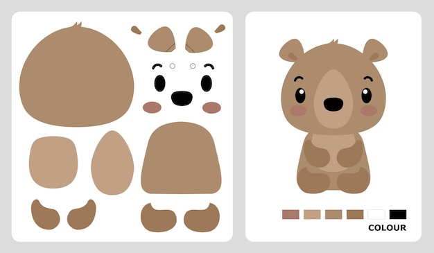 Patrones de oso sentado para patchwork de aplicación y artesanías de papel en patrones de rompecabezas de corte y pegado